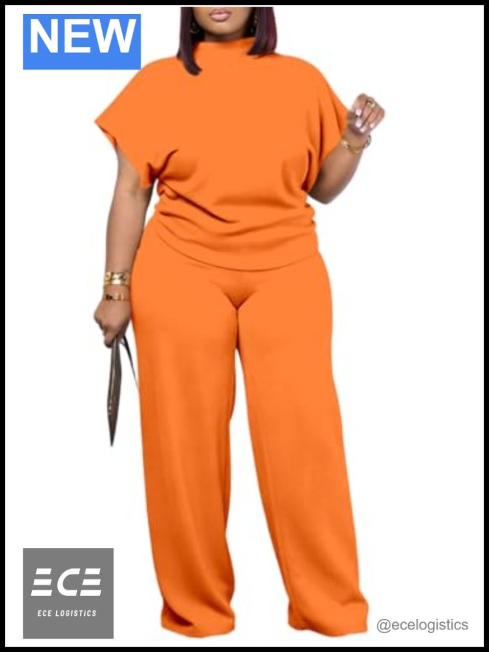Plus Size 2 Piece Lounge Set Batwing Short Sleeve Top & Wide Leg Pants